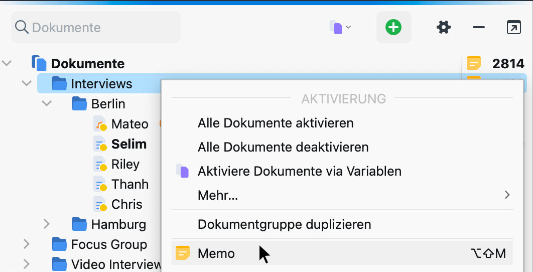 Per Kontextmenü ein neues Memo für ein Dokument erstellen Per Kontextmenü ein neues Memo für ein Dokument erstellen