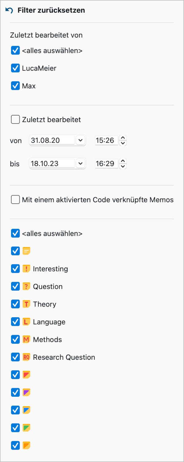 Filter für die Memos Filter für die Memos