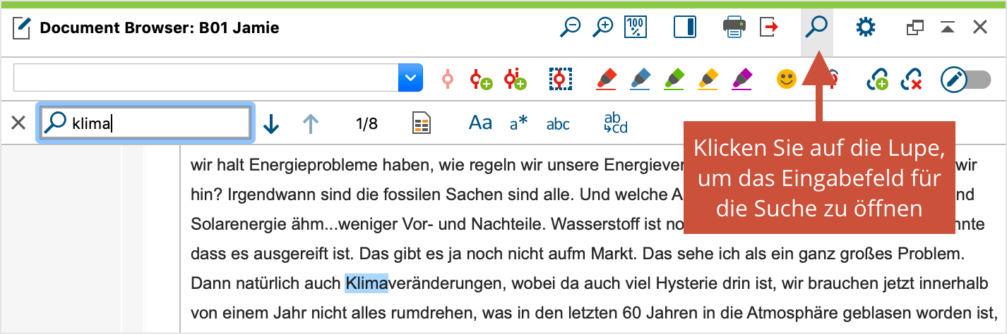 Textsuche im „Dokument-Browser“ Textsuche im „Dokument-Browser“