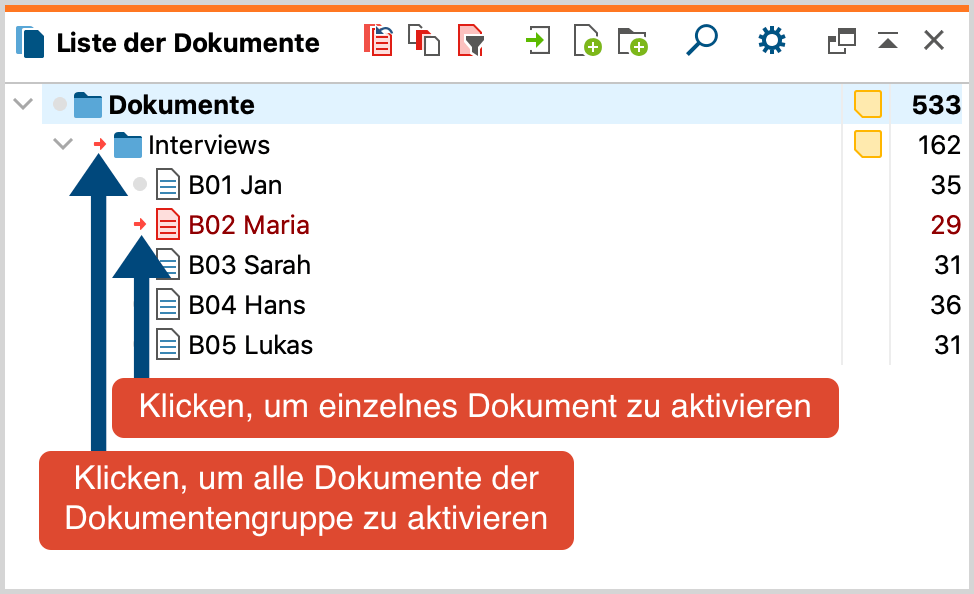 Dokumente per Mausklick auf das Symbol aktivieren Dokumente per Mausklick auf das Symbol aktivieren