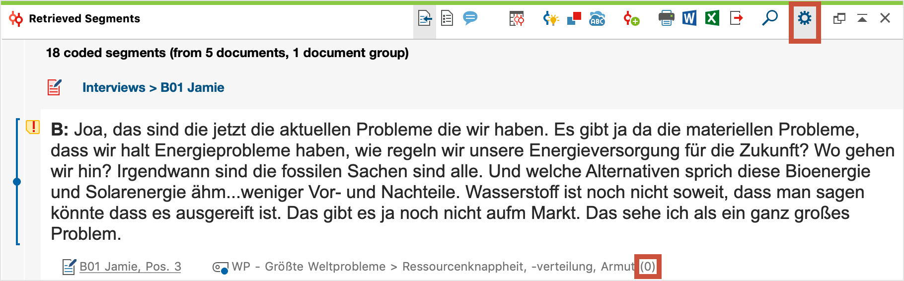Angabe der Gewichtung im Fenster „Liste der codierten Segmente“ Angabe der Gewichtung im Fenster „Liste der codierten Segmente“
