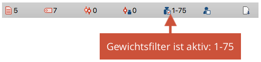 Anzeige der Gewichtungsoption in der Statuszeile Anzeige der Gewichtungsoption in der Statuszeile
