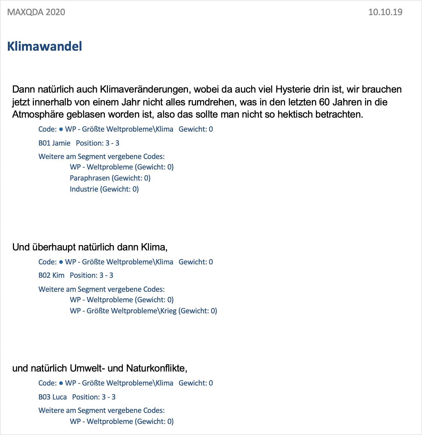 Export codierter Segmente als Fließtext (Auszug) Export codierter Segmente als Fließtext (Auszug)