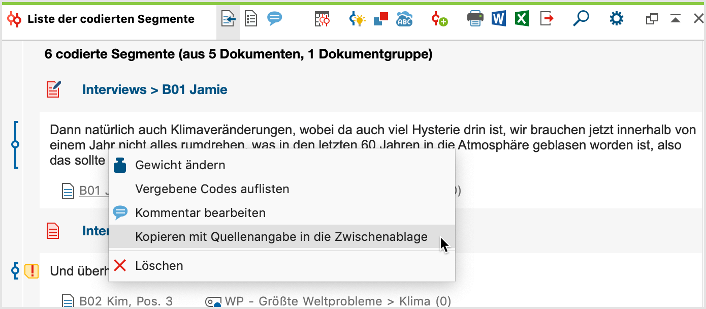 Aufruf der Funktion aus dem Kontextmenü einer Herkunftsangabe Aufruf der Funktion aus dem Kontextmenü einer Herkunftsangabe