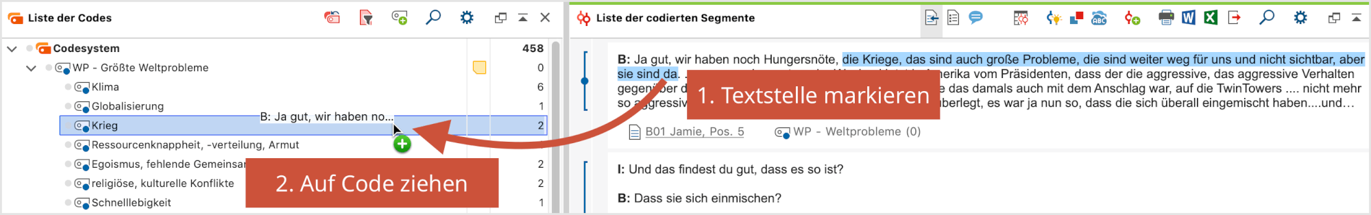 Textstellen direkt in der „Liste der codierten Segmente“ codieren Textstellen direkt in der „Liste der codierten Segmente“ codieren