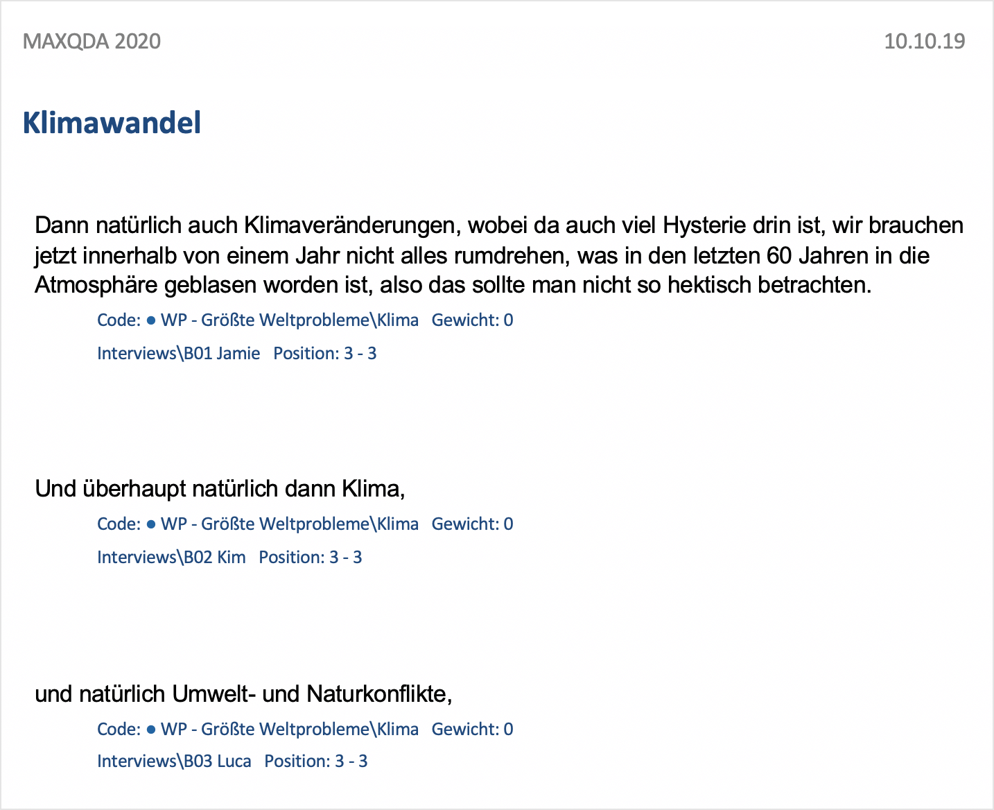 Ausdruck der „Liste der codierten Segmente“ (Auszug) Ausdruck der „Liste der codierten Segmente“ (Auszug)