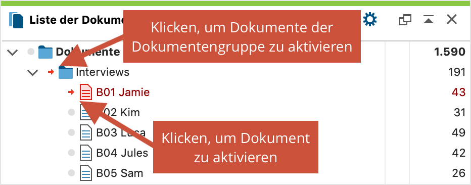 Dokumente per Mausklick auf das Symbol aktivieren Dokumente per Mausklick auf das Symbol aktivieren