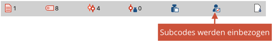Anzeige der Option „Subcodes einbeziehen“ in der Statusleiste Anzeige der Option „Subcodes einbeziehen“ in der Statusleiste