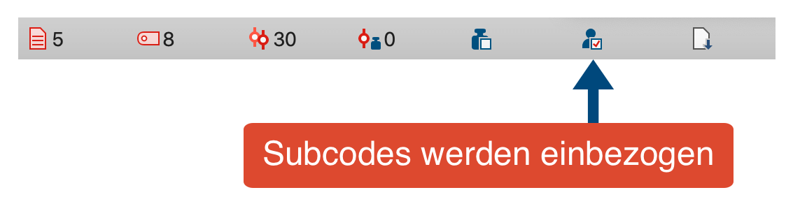 Anzeige der Option „Subcodes einbeziehen“ in der Statusleiste Anzeige der Option „Subcodes einbeziehen“ in der Statusleiste