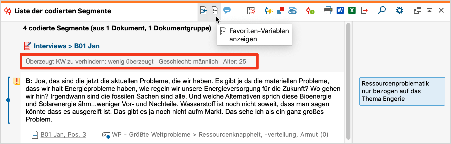 Variablen-Informationen in der „Liste der codierten Segmente“ einblenden Variablen-Informationen in der „Liste der codierten Segmente“ einblenden