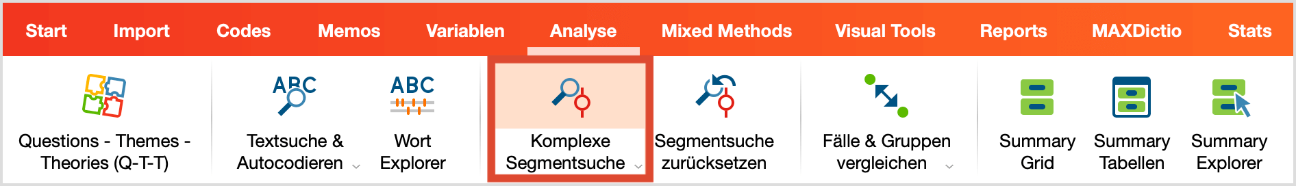 „Komplexe Segmentsuche“ im Tab „Analyse“ aufrufen „Komplexe Segmentsuche“ im Tab „Analyse“ aufrufen