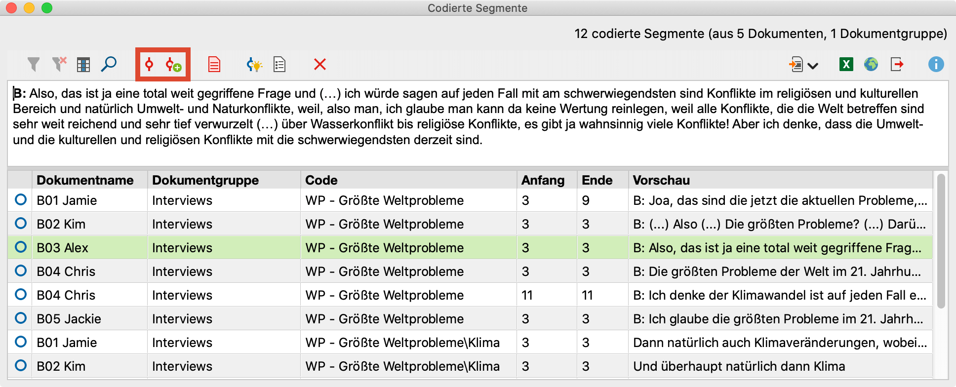 Codierte Segmente in der „Übersicht codierte Segmente“ neu codieren Codierte Segmente in der „Übersicht codierte Segmente“ neu codieren