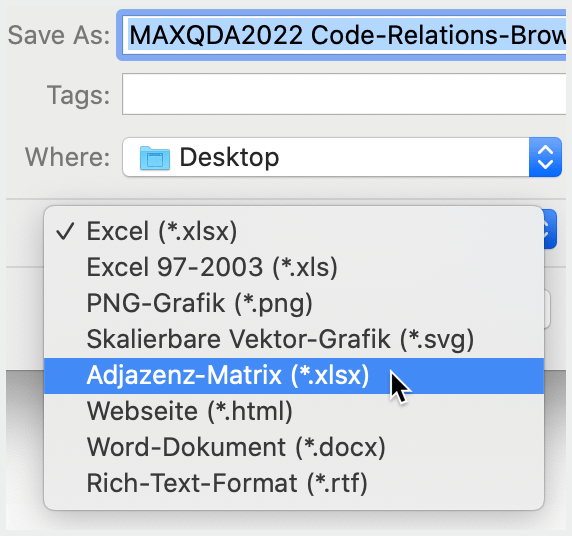 Relationen als Adjazenzmatrix exportieren