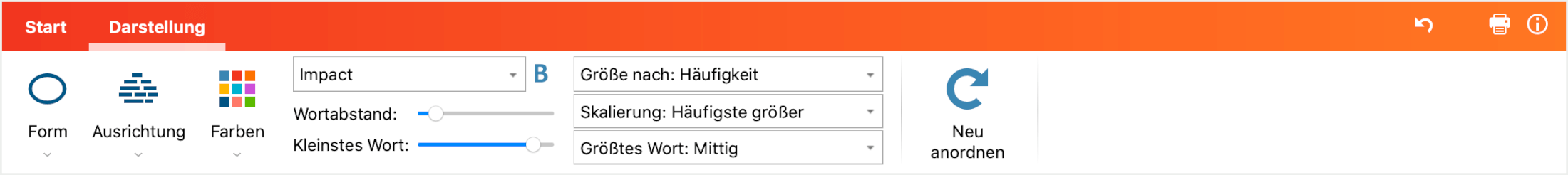 Funktionen auf dem Tab „Darstellung“
