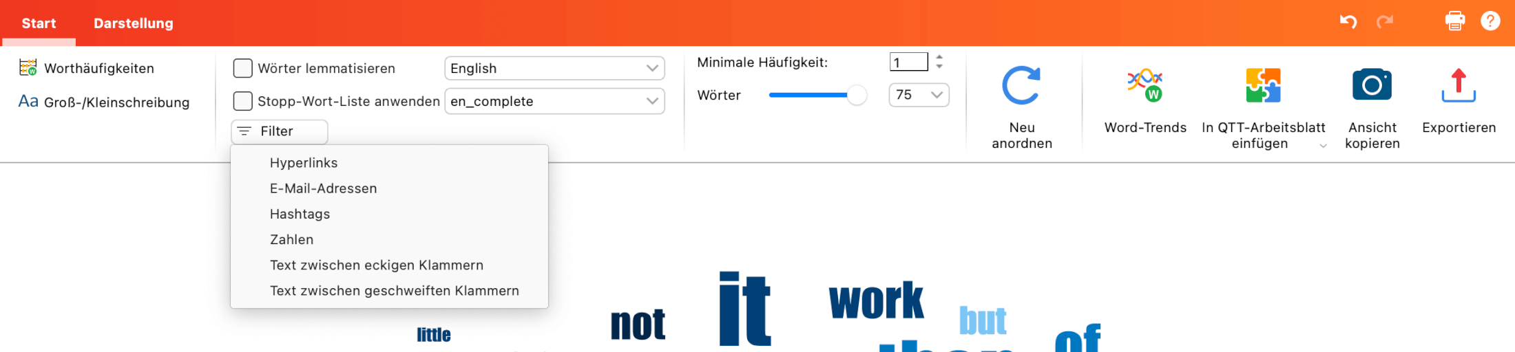 Funktionen auf dem Tab „Start“