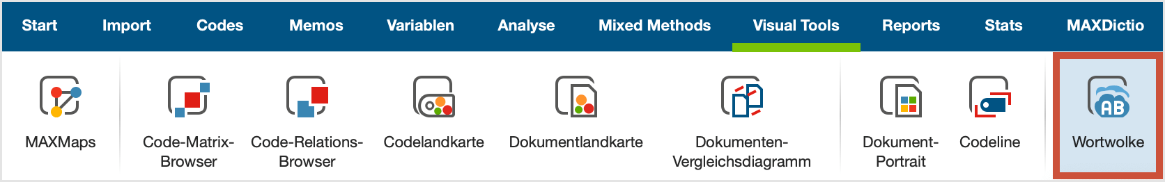 Wortwolken im Tab „Visual Tools“ aufrufen Wortwolken im Tab „Visual Tools“ aufrufen