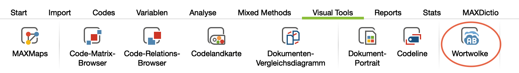 Wortwolken im Tab „Visual Tools“ aufrufen Wortwolken im Tab „Visual Tools“ aufrufen