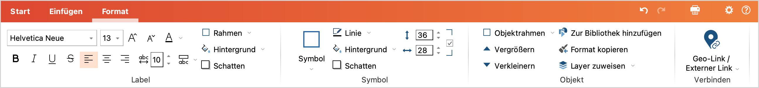 Der Menütab „Format“ Der Menütab „Format“