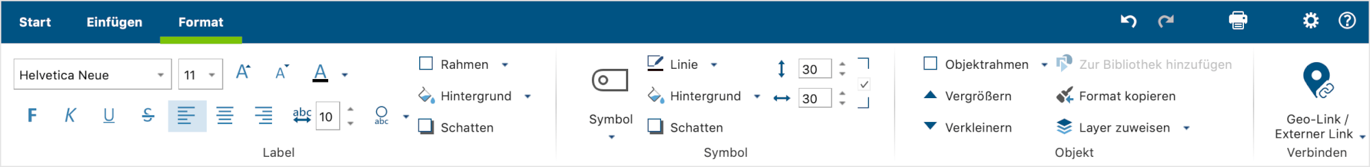Der Menütab „Format“ Der Menütab „Format“