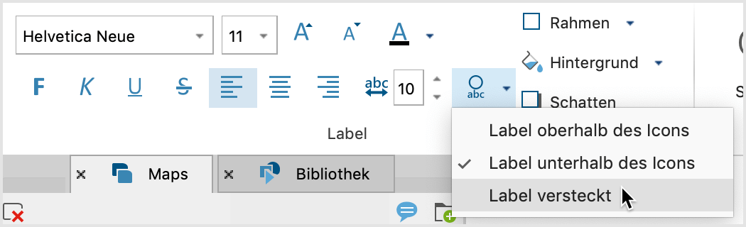 Optionen für die Positionierung des Labels im Verhältnis zum Symbol Optionen für die Positionierung des Labels im Verhältnis zum Symbol
