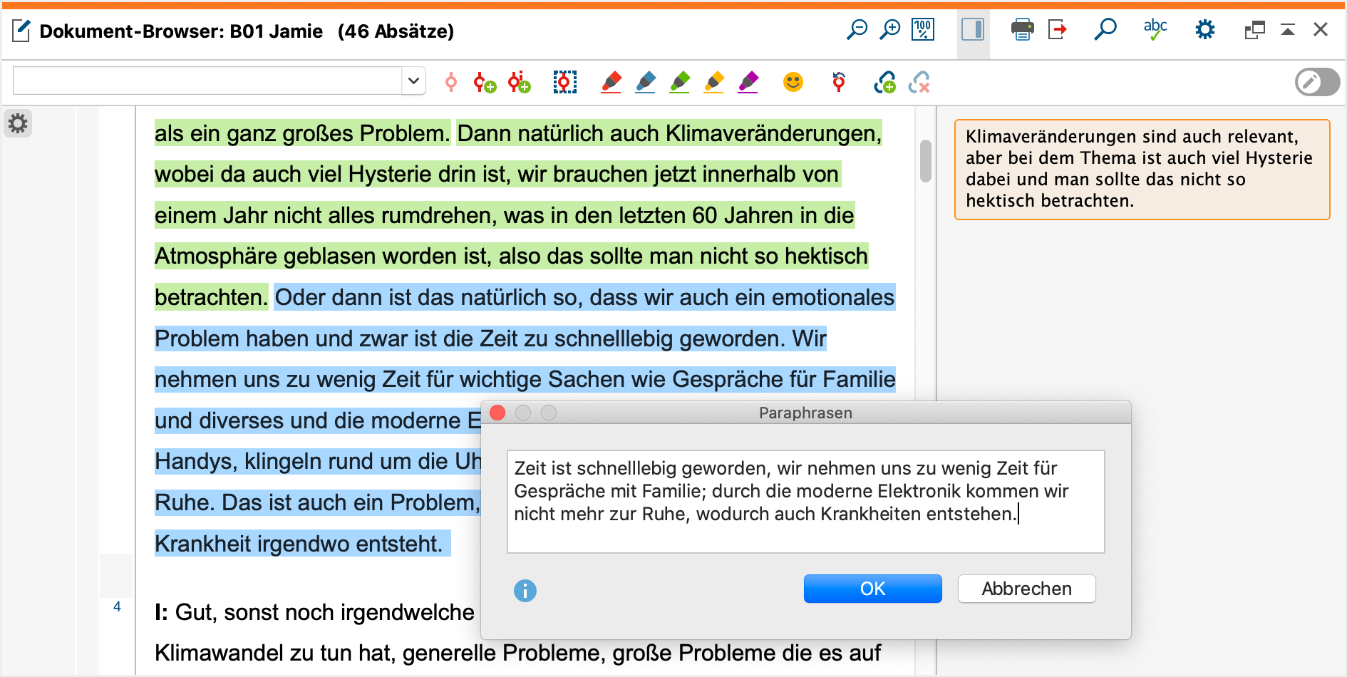 Fenster zur Eingabe der Paraphrase
