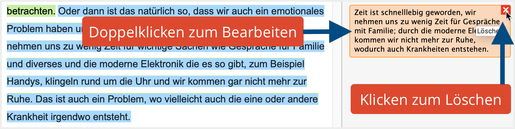 Paraphrase editieren, Paraphrase löschen