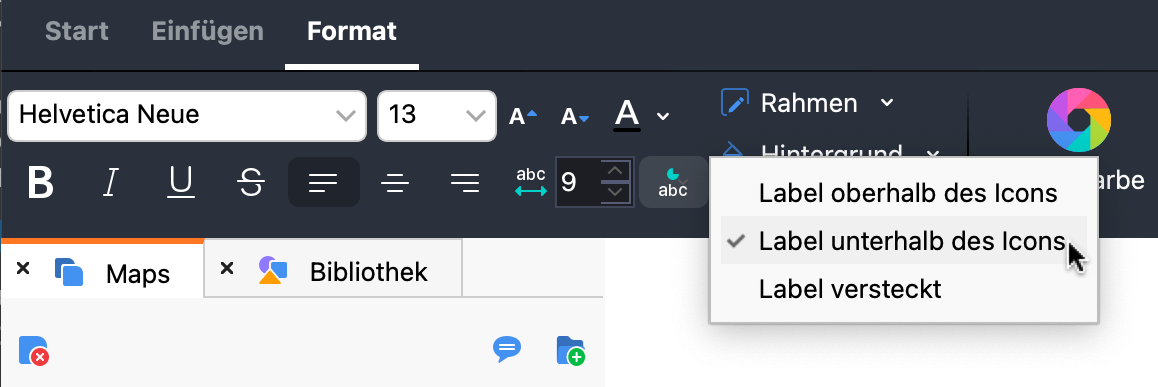 Optionen für die Positionierung des Labels im Verhältnis zum Symbol Optionen für die Positionierung des Labels im Verhältnis zum Symbol