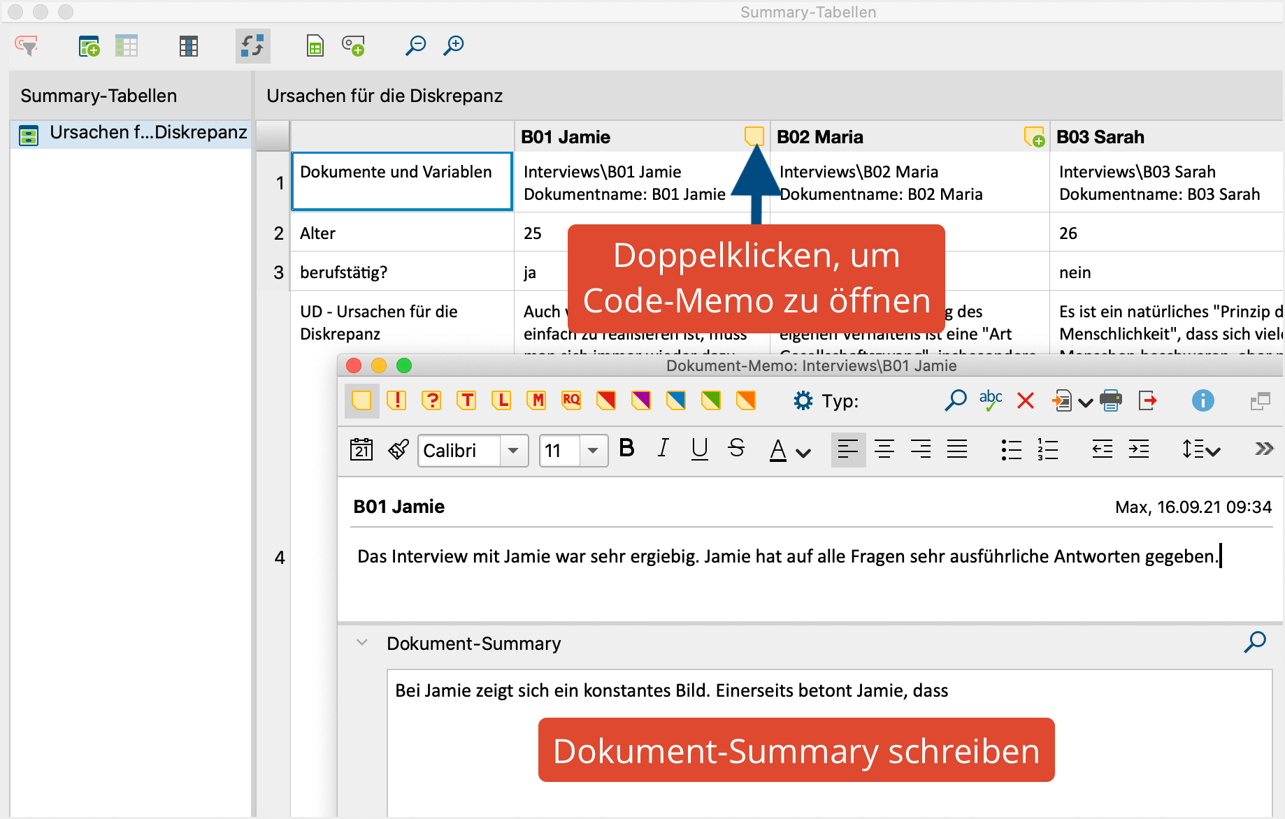 Dokument-Summary schreiben im Code-Memo Dokument-Summary schreiben im Code-Memo