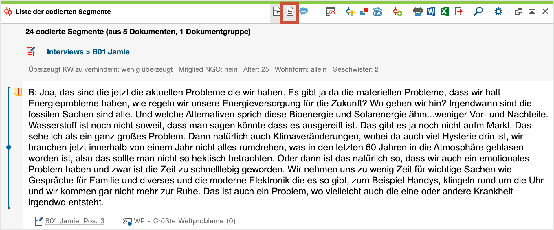 Anzeige der Variablenwerte in der „Liste der codierten Segmente“ Anzeige der Variablenwerte in der „Liste der codierten Segmente“
