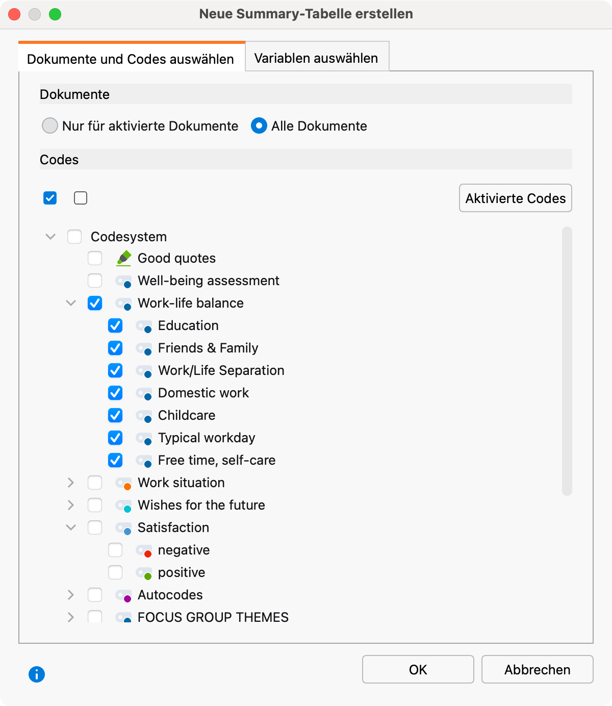 Dialog „Neue Summary-Tabelle erstellen“ Dialog „Neue Summary-Tabelle erstellen“