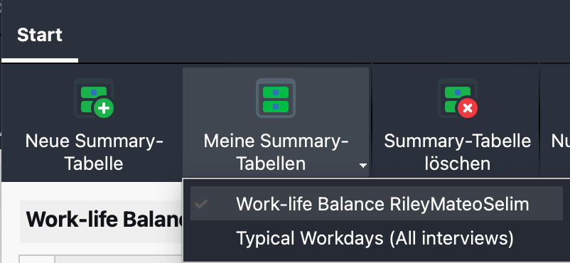 Summary-Tabelle öffnen Summary-Tabelle öffnen