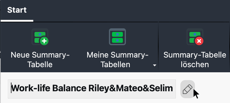 Summary-Tabelle umbenennen Summary-Tabelle umbenennen