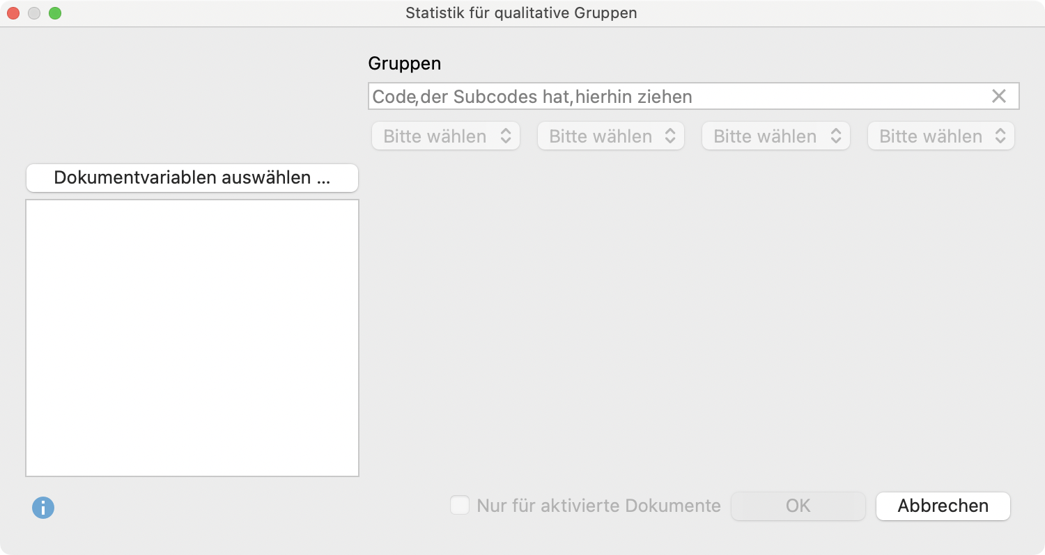 Optionsdialog für die Erstellung eines Joint Displays „Statistik für qualitative Gruppen“