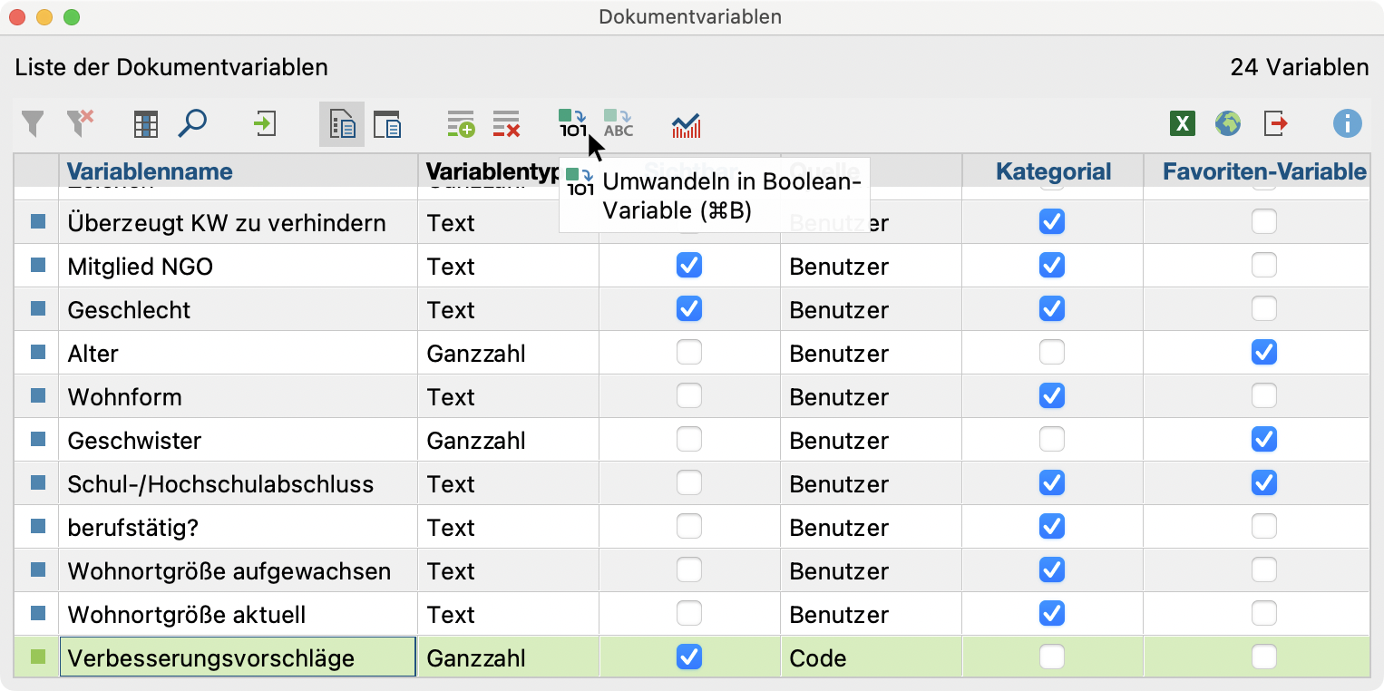 Variable binarisieren Variable binarisieren