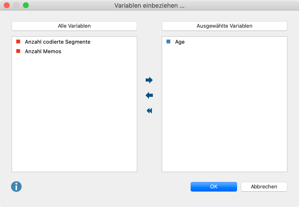 Variablenwerte auswählen bei der Analyseart „Häufigkeit des Codes“ Variablenwerte auswählen bei der Analyseart „Häufigkeit des Codes“