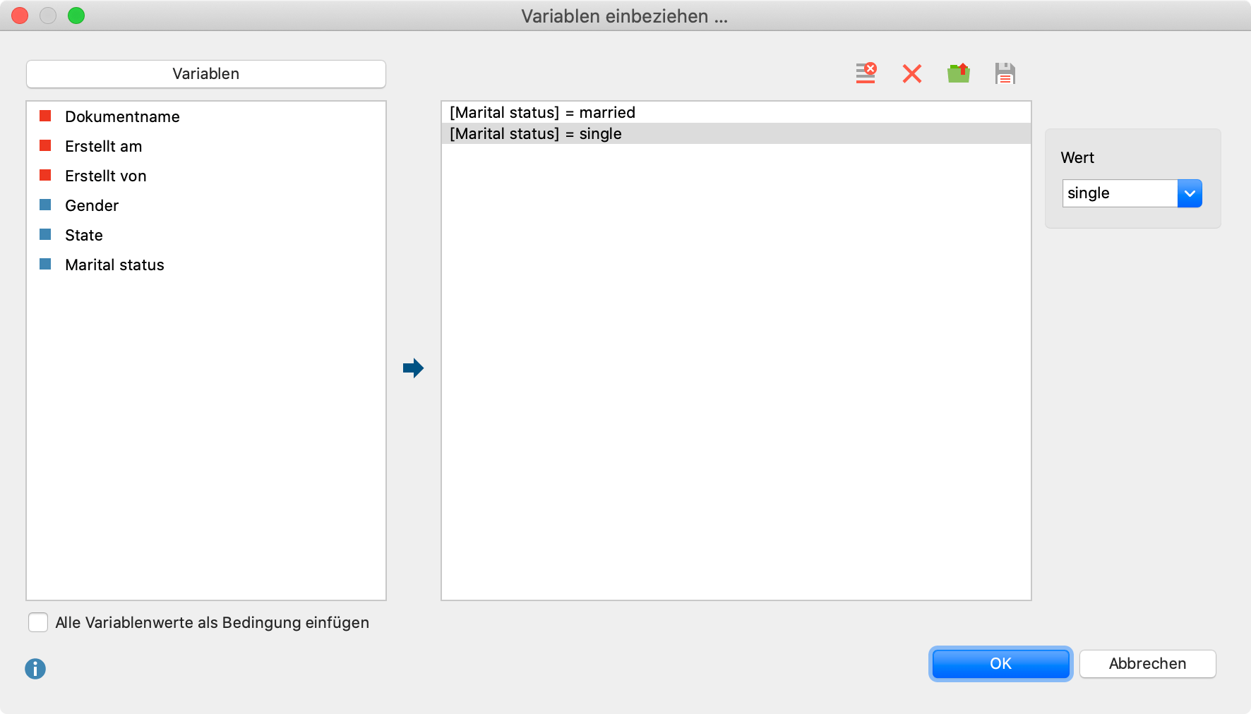 Variablenwerte auswählen bei der Analyseart „Vorkommen des Codes“ Variablenwerte auswählen bei der Analyseart „Vorkommen des Codes“