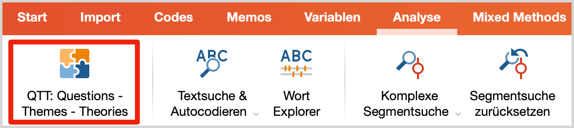 Questions – Themes – Theories im Tab „Analyse“ öffnen Questions – Themes – Theories im Tab „Analyse“ öffnen