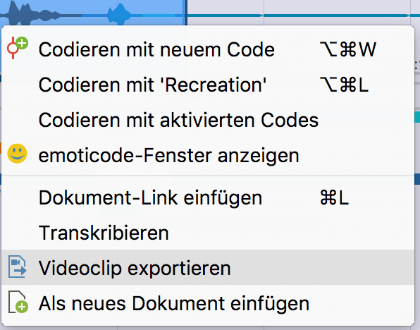 Export eines markierten Videoclips im „Multimedia-Browser“ aufrufen