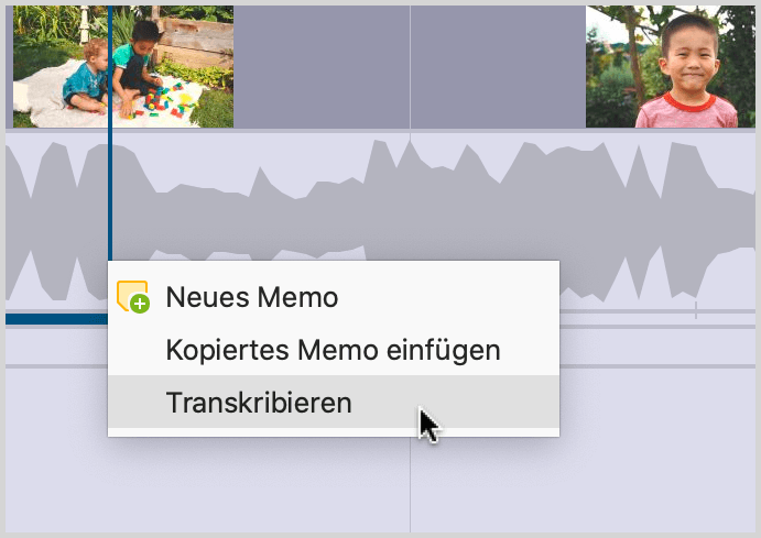 Transkription eines markierten Videoclips starten