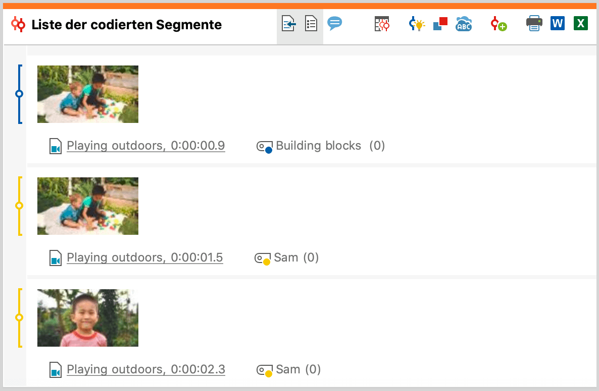 Audio- und Videoclips in der „Liste der codierten Segmente“ Audio- und Videoclips in der „Liste der codierten Segmente“