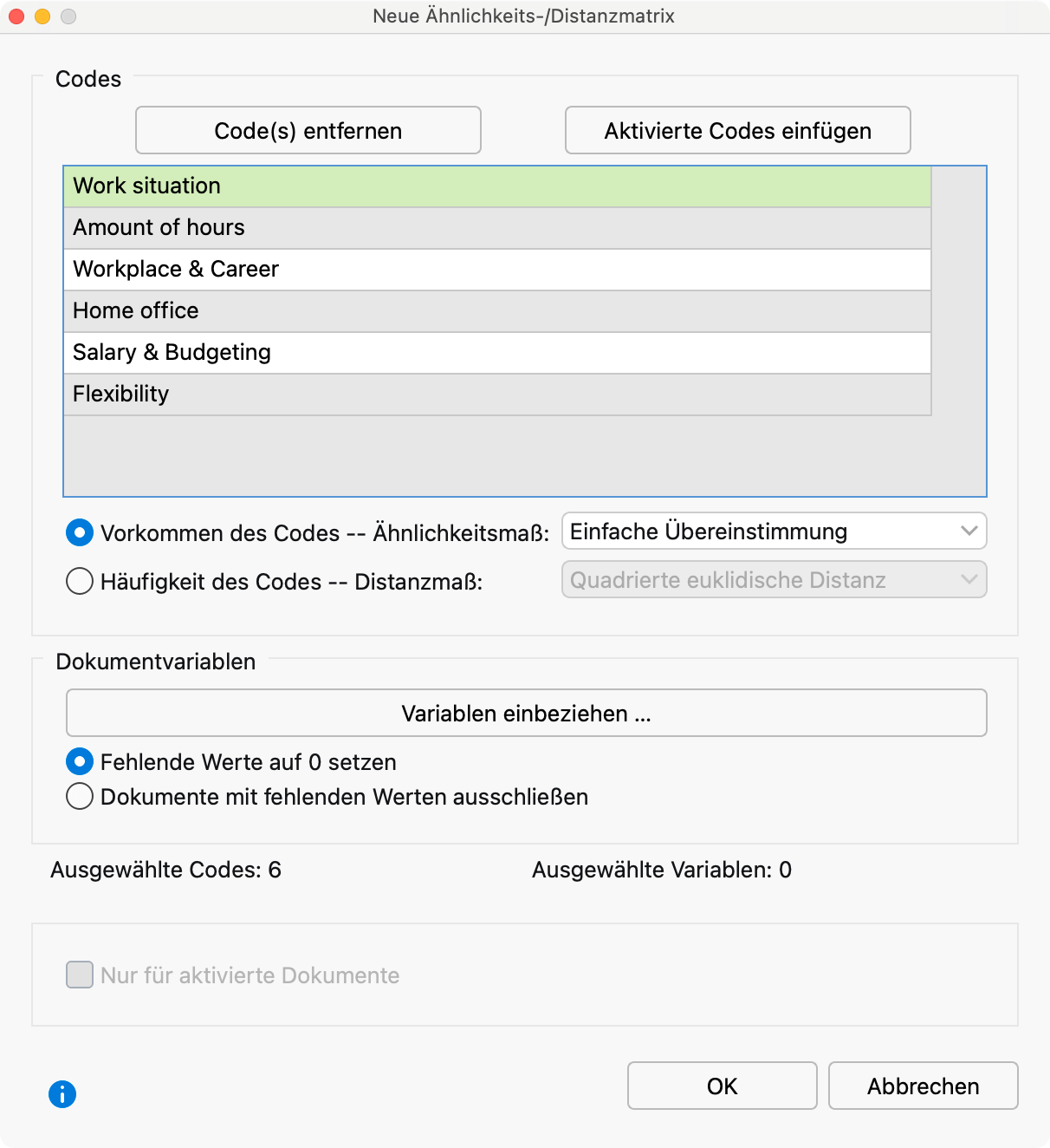 Optionen für die Analyse festlegen Optionen für die Ähnlichkeitsanalyse festlegen