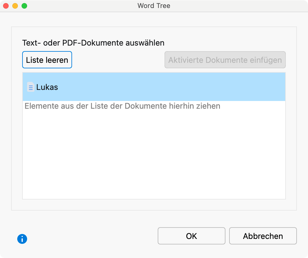 Auswahl von Texten für den Word Tree Auswahl von Texten für den Word Tree