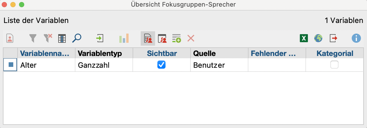 Neu angelegte Variable in der Variablenansicht
