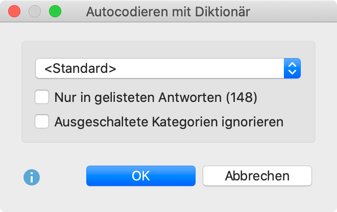 Optionen für das Autocodieren mit Diktionär Optionen für das Autocodieren mit Diktionär