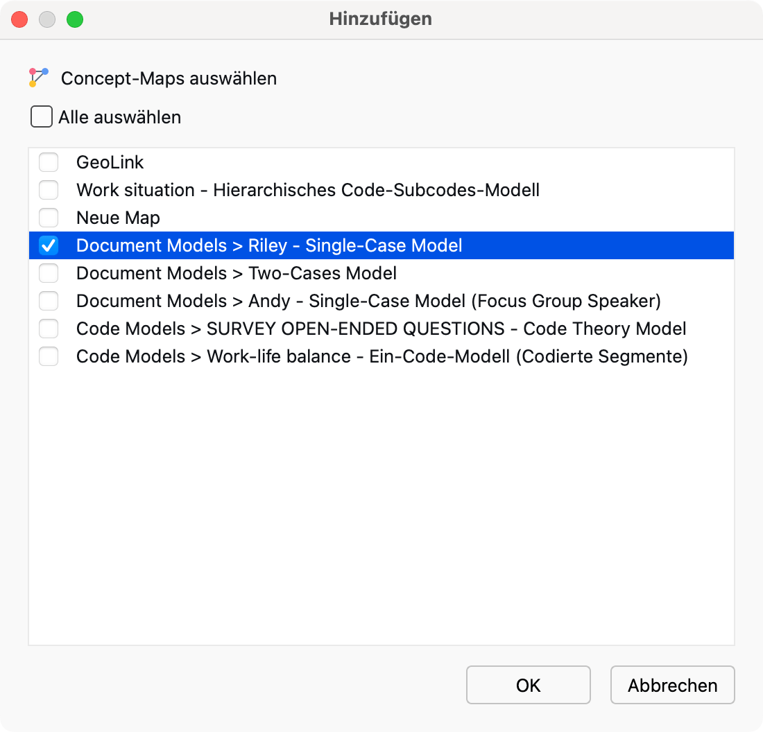 Concept-Maps auswählen, die in das QTT eingefügt werden sollen Concept-Maps auswählen, die in das QTT eingefügt werden sollen