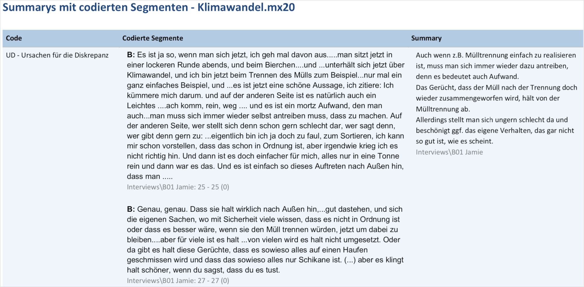 Report „Summary mit codierten Segmenten“ Report „Summary mit codierten Segmenten“
