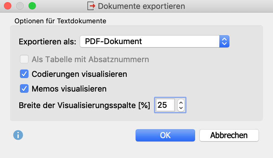 Optionsdialog für den Export von Transkripten Optionsdialog für den Export von Transkripten