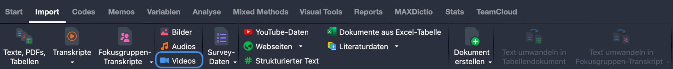 Datenimport starten über den Tab „Import“ Datenimport starten über den Tab „Import“