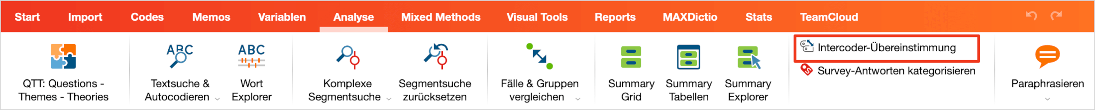 Starten der Intercoder-Funktion auf dem Tab „Analyse“