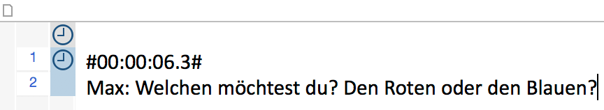 Beginn eines Teiltranskriptes mit Anfangszeit zusätzlich im Text